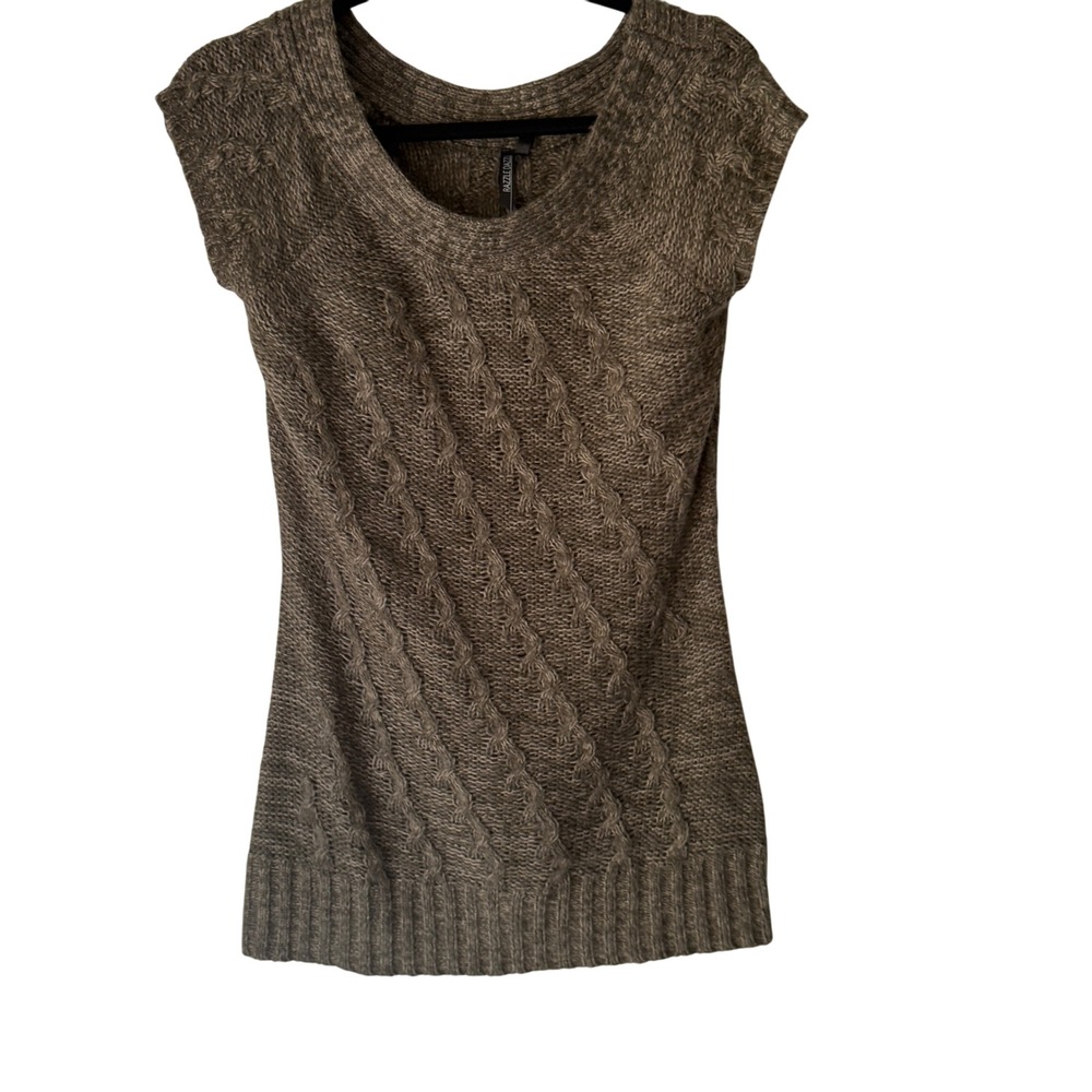 Razzle‎ Dazzle Y2k Cable Knit Cap Sleeve Tunic Sweater Top M Cottage Academia